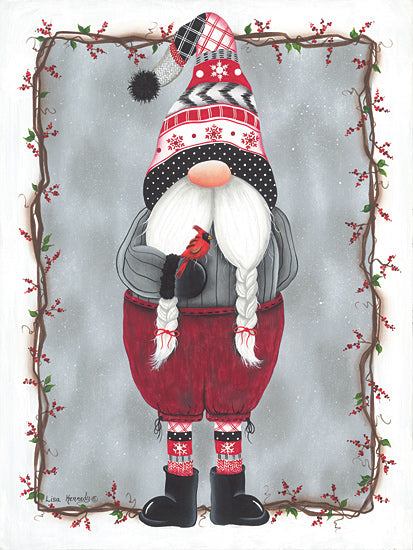 Lisa Kennedy KEN1238 - KEN1238 - Boy Gnome & Cardinal - 12x16 Winter, Whimsical, Gnome, Cardinal, Boy, Winter Clothes, Grapevine Border, Ivy, Berries from Penny Lane