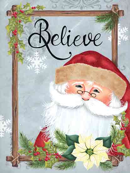 Lisa Kennedy KEN1302 - KEN1302 - Santa in Frame - 12x16 Christmas, Holidays, Santa Claus, Believe, Typography, Signs, Textual Art, Poinsettia, Christmas Flower, White Poinsettia, Holly, Berries, Santa in Frame, Winter from Penny Lane