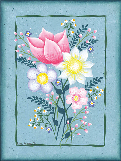 Lisa Kennedy KEN1308 - KEN1308 - Spring Bouquet - 12x16 Flowers, White Flowers, Pink Flower, Spring Flowers, Spring Bouquet, Light Blue Background from Penny Lane