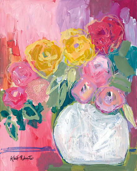 Kait Roberts KR867 - KR867 - Spill the Tea - 12x16 Abstract, Flowers, Bouquet, Pink Flowers, Yellow Flowers, White Vase, Contemporary from Penny Lane