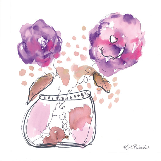 Kait Roberts KR873 - KR873 - Kisses - 12x12 Abstract, Flowers, Purple Flowers, Vase, Polka Dots, Watercolor, Contemporary from Penny Lane
