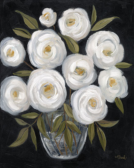 Kate Sherrill KS210 - KS210 - Camellia Joy - 12x16 Flowers, Camellias, White Flowers, Vase, Greenery, Black Background from Penny Lane