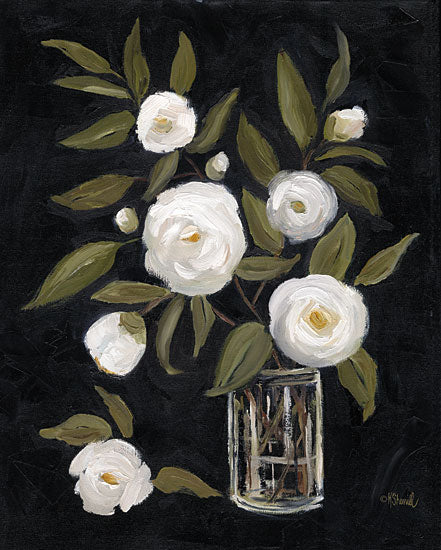 Kate Sherrill KS211 - KS211 - Bud & Blooms - 12x16 Flowers, White Flowers, Flower Buds, Blooms, Greenery, Black Background from Penny Lane
