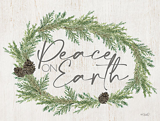 Kate Sherrill KS266 - KS266 - Peace on Earth Evergreen - 16x12 Christmas, Holidays, Wreath, Greenery, Peace on Earth, Typography, Signs, Textual Art, Pinecones, Nature, Winter from Penny Lane