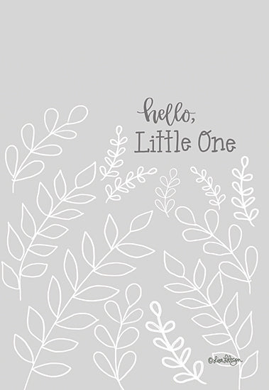 Lisa Larson LAR527 - LAR527 - Hello Little One I - 12x16  Baby, Baby's Room, New Baby, Hello Little One, Typography, Signs, Textual Art, Leaves, Gray & White from Penny Lane