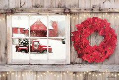 LD1592 - Poinsettia Wreath Window View    - 18x12