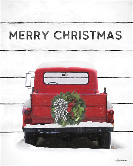 Lori Deiter LD1849 - LD1849 - Christmas Truck on Wood - 12x16 Holidays, Truck, Red Truck, Tailgate, Winer, Wreath, Ribbon, Christmas, Shiplap from Penny Lane