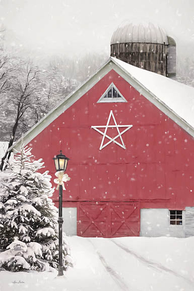 Lori Deiter LD2396 - LD2396 - Red Star Barn - 12x18 Barn, Red Barn, Farm, Barn Star, Winter, Snow, Pine Tree, Lamp Post, Silo, Photography from Penny Lane