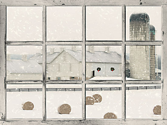 Lori Deiter LD2410 - LD2410 - Winter View I - 16x12 Farm, Barn, Hay Bales, Snow, Winter, Holidays, Window Pane from Penny Lane