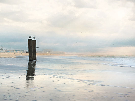 Lori Deiter LD2456 - LD2456 - Sunrise at the Beach - 16x12 Sunrise at the Beach, Birds, Seagulls, Posts, Coastal, Photography from Penny Lane