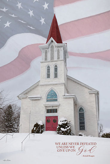 Lori Deiter LD2708 - LD2708 - We Are Never Defeated - 12x18 We Are Never Defeated, Quote, Ronald Reagan, Church, American Flag, Patriotic, Religion, Winter, Photography, Signs from Penny Lane