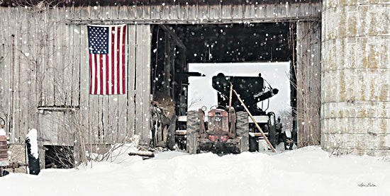 Lori Deiter LD2713 - LD2713 - Winter at Patriotic Barn - 18x9 Barn, Tractor, American Flag, Patriotic, Winter, Photography, Masculine from Penny Lane