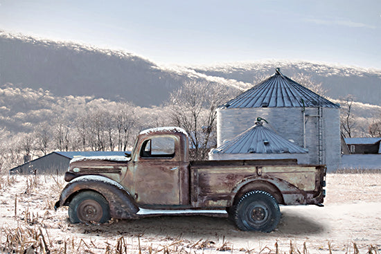 Lori Deiter LD3149 - LD3149 - Rustic Winter Farm - 18x12 Photography, Truck, Rusty Truck, Farm, Silo, Winter, Snow, Landscape, Hills, Rustic, Tan, Blue from Penny Lane