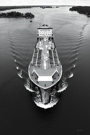 Lori Deiter LD3215 - LD3215 - Marking Waves - 12x18 Photography, Ship, Cargo Ship, Black & White, Lake, Trees, Waves, Marked Waves, Landscape from Penny Lane