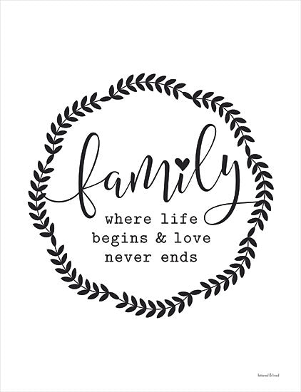lettered & lined LET201 - LET201 - Family - Where Life Begins - 12x16 Family, Where Life Begins, Love Never Ends, Wreath, Black & White, Signs from Penny Lane