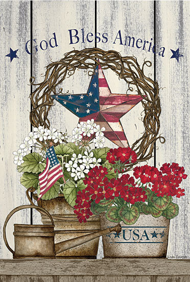 Linda Spivey LS1854 - LS1854 - God Bless America Still Life - 12x18 God Bless America, Patriotic, American Flag, Barn Star, Wreath, Flowers, Still Life, Geraniums, Signs from Penny Lane