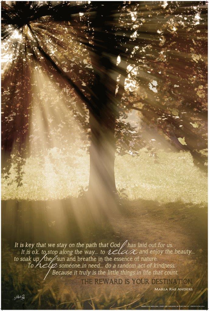 Marla Rae MA608E - MA608E - Stay on the Path - 12x18 Tree, Sunlight, Poem, Sepia, The Reward is Your Destination, Religious, Motivational, Typography, Signs from Penny Lane