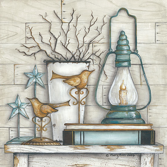 Mary Ann June MARY478 - Lantern on Books - Lantern, Books, Barn Star, Twigs from Penny Lane Publishing