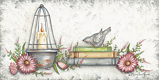 Mary Ann June MARY576 - MARY576 - Pretty as a Picture - 18x9 Still Life, Cloche, Flowers, Books, Bird, Spring, Neutral Palette from Penny Lane