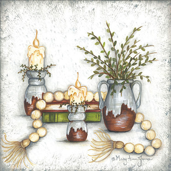 Mary Ann June MARY593 - MARY593 - Rusted Stoneware and Beads - 12x12 Still Life, Books, Beads, Candles, Candlesticks, Pitchers, Greenery, Cottage/Country from Penny Lane