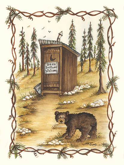 Mary Ann June MARY630 - MARY630 - Bear Bottoms Welcome - 12x16 Bath, Bathroom, Outhouse, Lodge, Bear, Whimsical, Bear Bottoms Welcome, Typography, Signs, Textual Art, Landscape, Trees, Rocks from Penny Lane