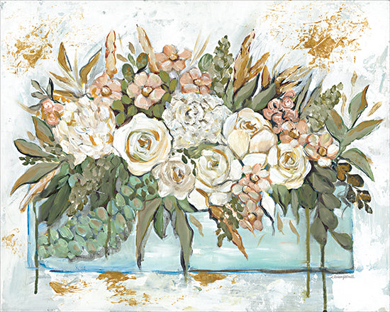 Mackenzie Kissell MKA138 - MKA138 - Box of Flowers - 16x12 Still Life, Flowers, Greenery, White Flowers, Peach Flowers, Abstract, Blue Crate, Gold, Cottage/Country from Penny Lane