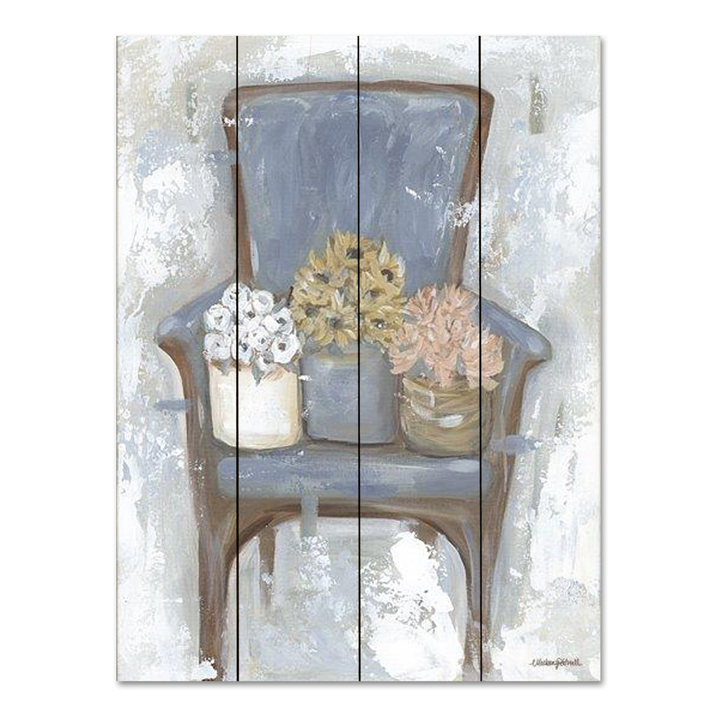 Mackenzie Kissell MKA158PAL - MKA158PAL - Summer Flower Harvest - 12x16 Still Life, Potted Flowers, Chair, Blue Chair, Abstract, Decorative from Penny Lane