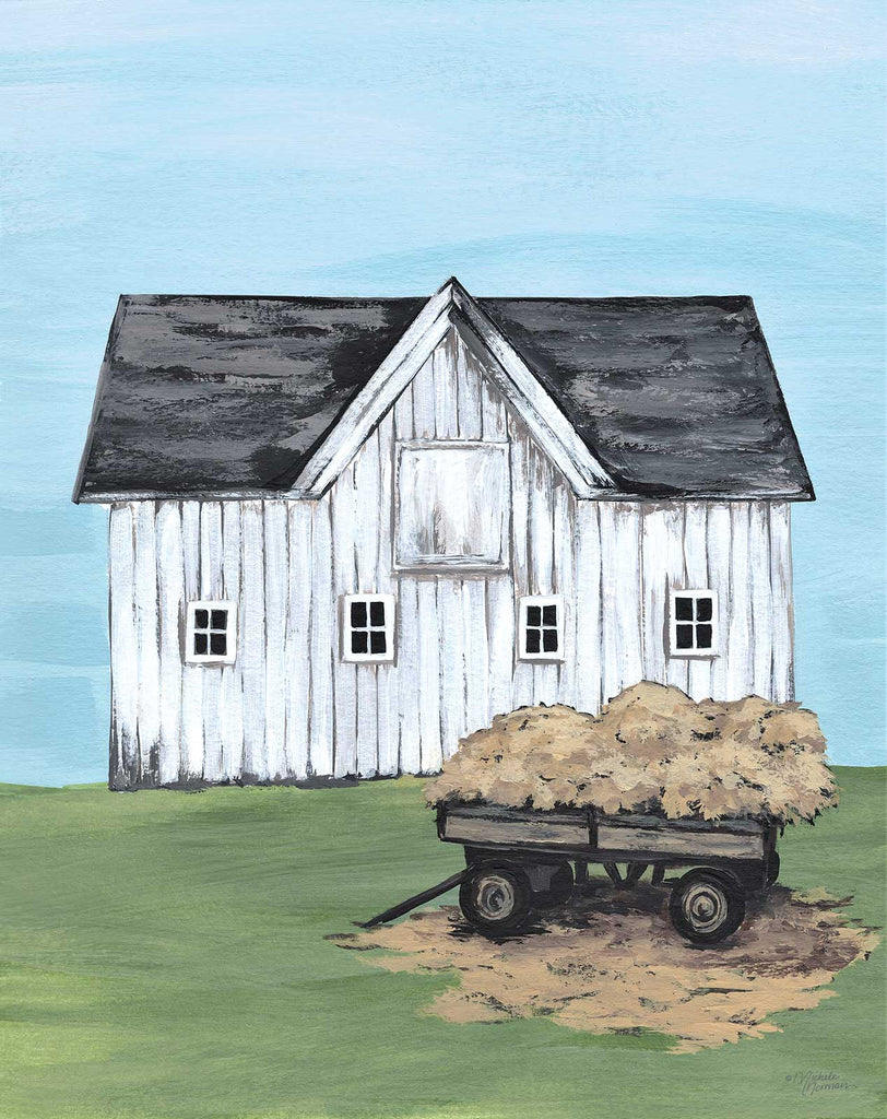 Michele Norman MN293 - MN293 - Hay Day    - 12x16 Barn, White Barn, Farm, Hay, Hay Wagon, Abstract, Harvest, Autumn from Penny Lane