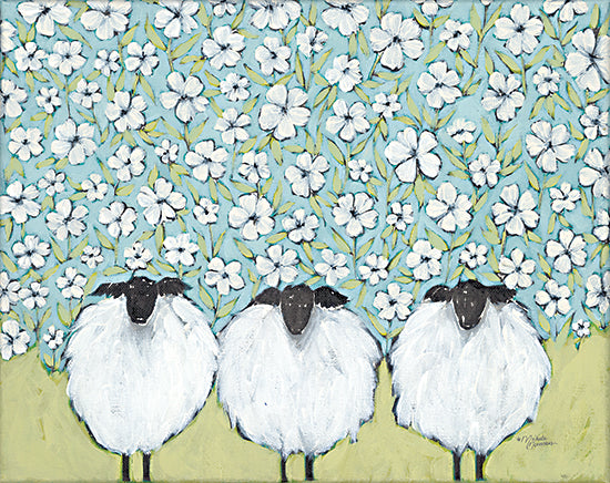 Michele Norman  MN365 - MN365 - Floral Flock II     - 16x12 Still Life, Sheep, Flowers, Abstract, White Flowers, Floral Flock, Farmhouse/Country, Spring from Penny Lane