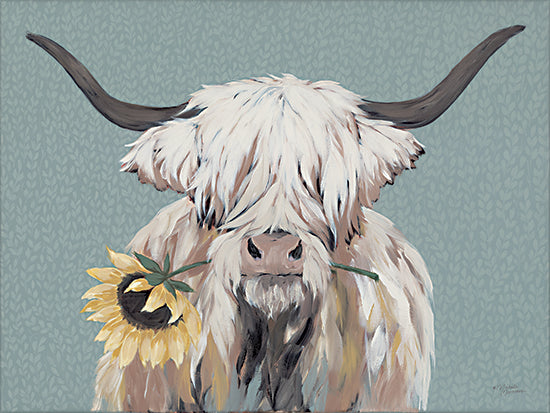 Michele Norman  MN367 - MN367 - Eloise    - 16x12 Whimsical, Cow, Highland Cow, Sunflower, Flower, Patterned Background, French Country, Fall from Penny Lane