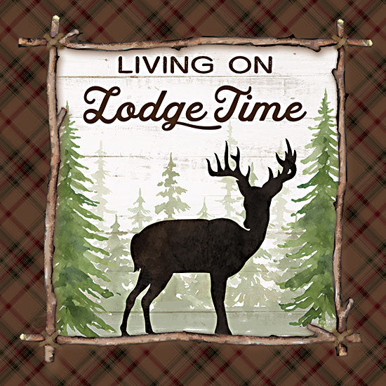 Mollie B. MOL2223 - MOL2223 - Living on Lodge Time - 12x12 Lodge, Deer, Trees, Forest, Landscape, Living on Lodge Time, Typography, Signs, Textual Art, Framed, Sticks, Patterns from Penny Lane