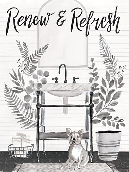 Masey St. Studios MS269 - MS269 - Renew & Refresh - 12x16 Bath, Bathroom, Renew & Refresh, Typography, Signs, Textual Art, Sink, Greenery, Dog, Mirror, Black & White from Penny Lane