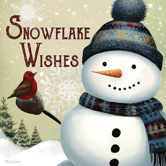 Nicole DeCamp ND126 - ND126 - Snowflake Wishes I - 12x12 Winter, Snowman, Snowflake Wishes, Typography, Signs, Textual Art, Cardinal, Stocking Hat, Scarf, Trees, Pine Trees, Snow, Snowflakes from Penny Lane