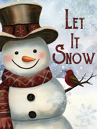 Nicole DeCamp ND128 - ND128 - Let It Snow - 12x16 Winter, Snowman, Let It Snow, Typography, Signs, Textual Art, Cardinal, Top Hat, Scarf, Snow, Snowflakes from Penny Lane