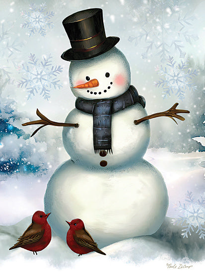 Nicole DeCamp ND129 - ND129 - Snowmen Friends I - 12x16 Winter, Snowman, Cardinals, Snow, Snowflakes, Top Hat, Scarf from Penny Lane