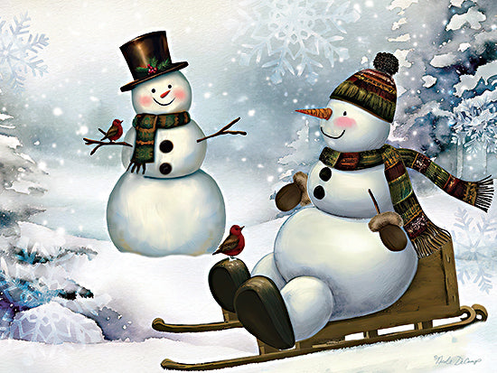 Nicole DeCamp ND130 - ND130 - Snowmen Friends II - 16x12 Winter, Snowmen, Sled, Birds, Trees, Snow, Snowflakes, Landscape, Snowmen Friends from Penny Lane