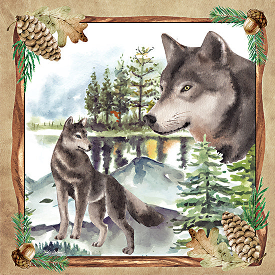 Nicole DeCamp ND182 - ND182 - Wolf in the Wild - 12x12 Wolf, Trees, Lodge, Trees, Pinecones, Acorns, Border, Nature from Penny Lane