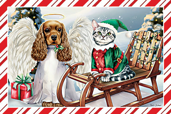 Nicole DeCamp ND276 - ND276 - Angel Dog and Christmas Cat - 16x12 Christmas, Holidays, Whimsical, Pets, Dog, Cat, Sled, Angle, Elf, Presents, Portrait from Penny Lane