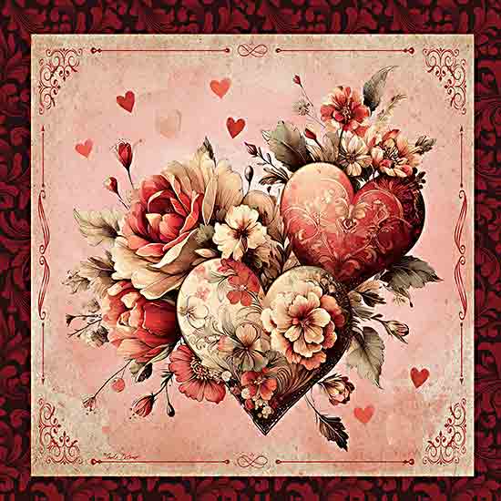 Nicole DeCamp ND346 - ND346 - Valentine Floral Hearts - 12x12 Valentine's Day, Hearts, Flowers, Red Flowers, White Flowers, Greenery, Patterns from Penny Lane