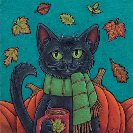 Lauren Rader RAD1435 - RAD1435 - Fall Black Cat - 12x12 Fall, Black Cat, Whimsical, Scarf, Pumpkins, Hot Chocolate, Leaves from Penny Lane