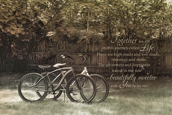Robin-Lee Vieira RLV403B - RLV403B - Journey Together - 24x18 Inspirational, Together We are on This Journey Called Life, Typography, Signs, Textual Art, Bicycles, Bikes, Fence, Trees, Vintage from Penny Lane