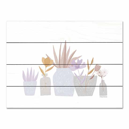 Rachel Nieman RN374PAL - RN374PAL - Flower Vases in a Row - 16x12 Still Life, Cactus, Flowers, Vases, Neutral Palette from Penny Lane