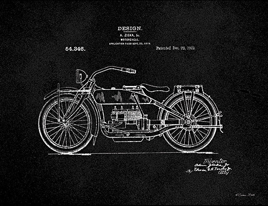 Susan Ball SB1126 - SB1126 - Motorcycle Blueprint - 16x12 Transportation, Motorcycle, Blueprint, Design, Typography, Signs, Textual Art, Masculine, Black & White from Penny Lane