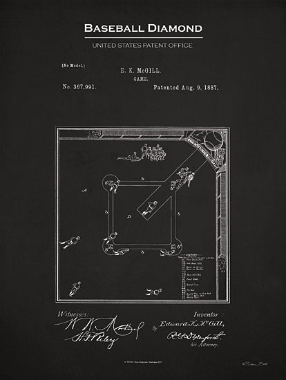 Susan Ball SB1282 - SB1282 - Baseball Diamond Patent - 12x16 Baseball, Baseball Diamond, Blueprint, Baseball Diamond United States Patent Office, Typography, Signs, Textual Art, Design, Pattern, Masculine, Sports, Black & White from Penny Lane