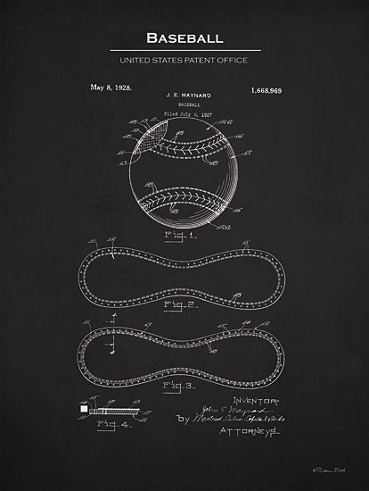 Susan Ball SB1284 - SB1284 - Baseball Patent - 12x16 Baseball, Baseball Blueprint, Baseball United States Patent Office, Typography, Signs, Textual Art, Design, Pattern, Masculine, Sports, Black & White from Penny Lane