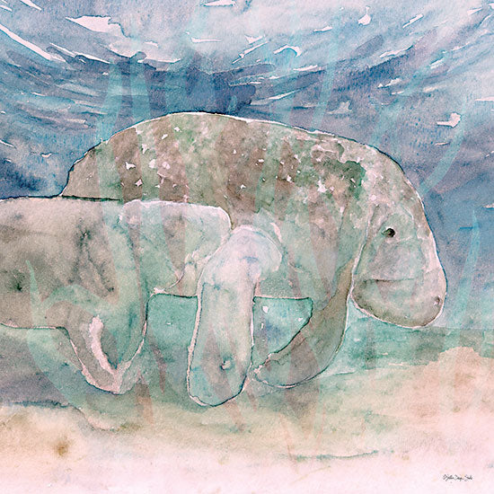 Stellar Design Studio SDS1081 - SDS1081 - Mother Manatee and Calf   - 16x12 Abstract, Coastal, Manatees, Mother and Child, Baby Manatee, Calf, Watercolor from Penny Lane