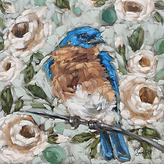 Sara G. Designs SGD137 - SGD137 - Rose Garden Bluebird - 12x12 Bird, Bluebird, Roses, Pink Roses, Flowers, Rose Garden, Abstract from Penny Lane