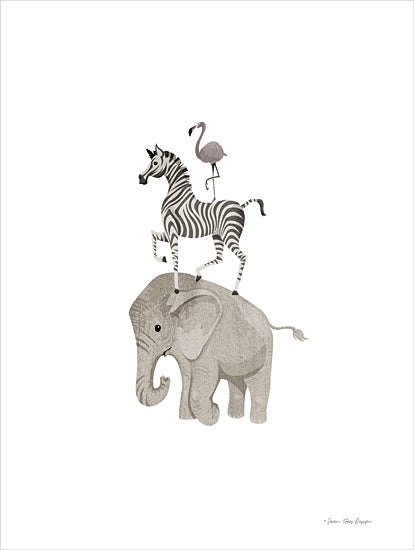 Seven Trees Design ST1017 - ST1017 - Stacked Safari - 12x16 Baby, Baby's Room, Animals, Animal Stack, Elephant, Zebra, Ostrich, Safari, Neutral Palette from Penny Lane