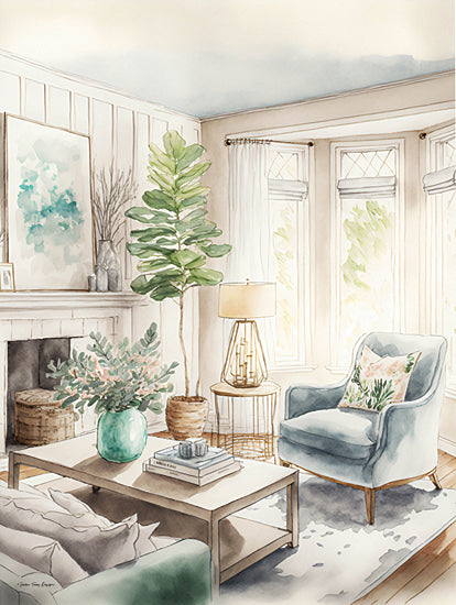 Seven Trees Design ST1068 - ST1068 - Serene Sanctuary - 12x16 Still Life, Room, Living Room, Couch, Chair, Plants, House Plants, Coffee Table, Bay Windows from Penny Lane