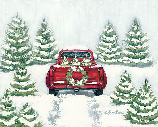 Sara Baker BAKE127 - BAKE127 - Tree Farm Tradition II - 16x12 Holidays, Red Truck, Christmas Trees, Snow, Winter, Truck, Christmas Tree Farm from Penny Lane